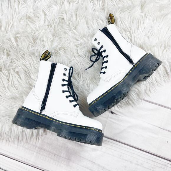 Dr.‎ Martens Women's White Jadon Platform Leather Combat Round Toe Boots Size 8 - Picture 5 of 10